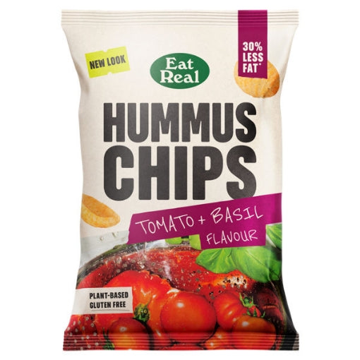EAT REAL, HUMMUS CHIPS TOMATO AND BASIL 110G