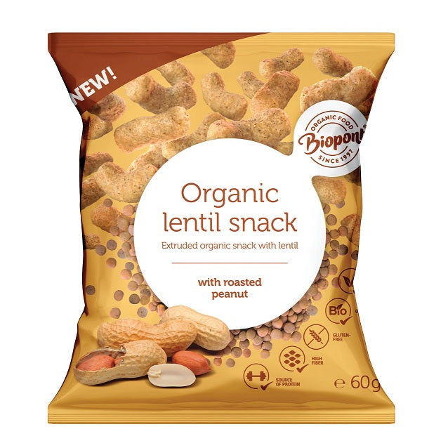 BIOPONT, LENTIL SNACK WITH ROASTED PEANUTS 60G BIO