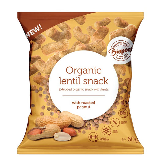 BIOPONT, LENTIL SNACK WITH ROASTED PEANUTS 60G BIO