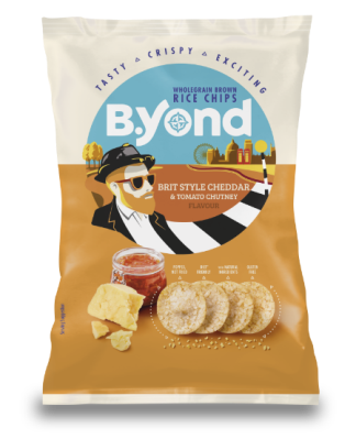 BYOND, BROWN RICE CHIPS CHEDDAR TOMATO CHUTNEY 60G