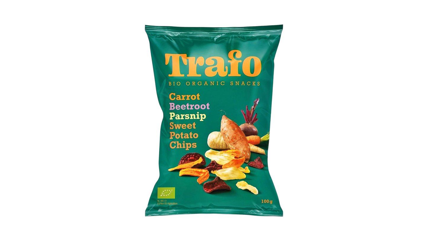 TRAFO, CARROT BEETROOT SWEET POTATO CHIPS 100G BIO