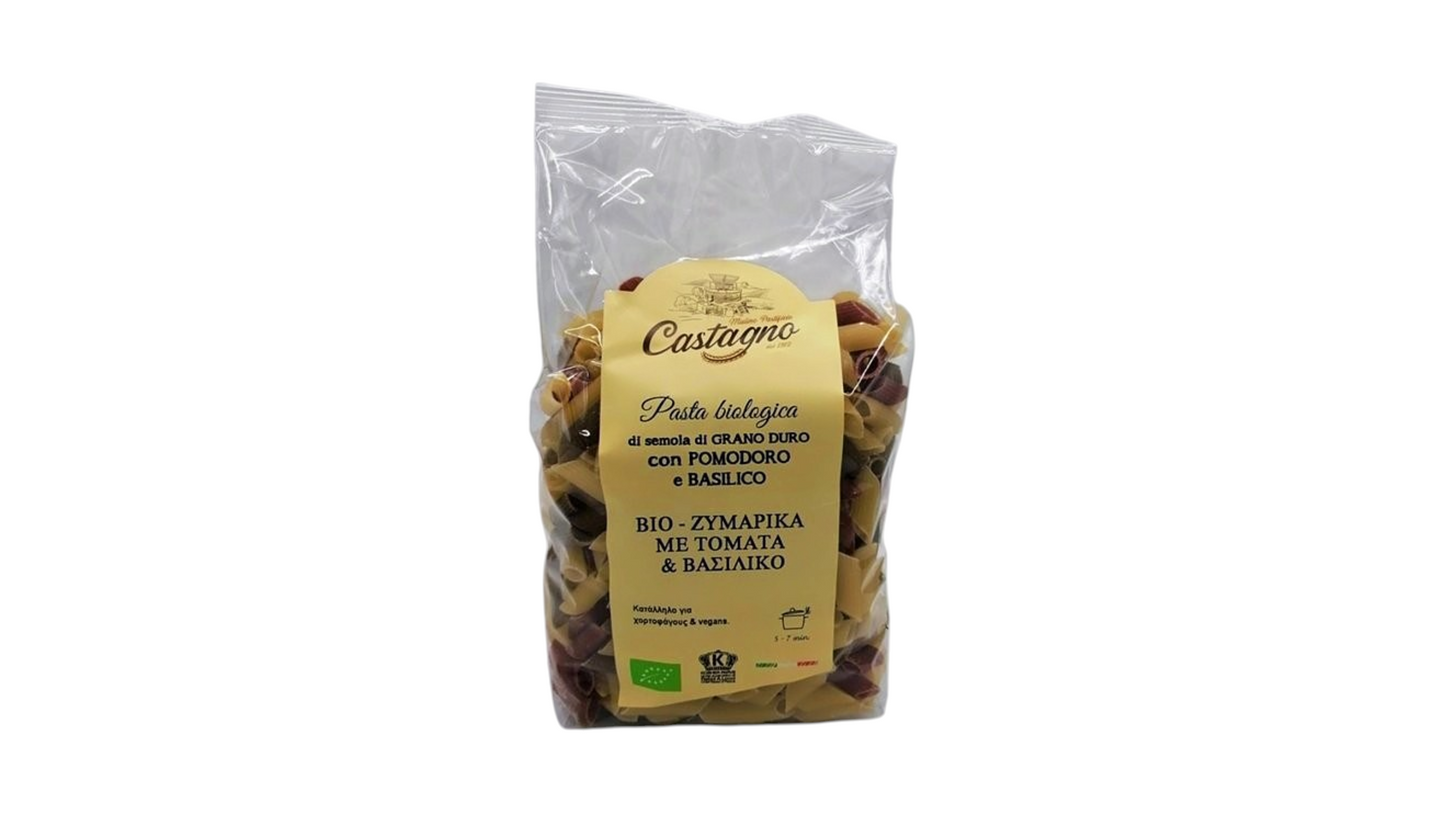 CASTAGNO, PENNES WHEAT PASTA WITH BASIL TOMATO 500G BIO