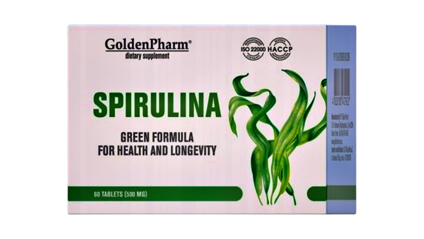 GoldenPharm Spirulina 500 mg – Natural Superfood for Energy, Immunity & Detox (60 Tablets)