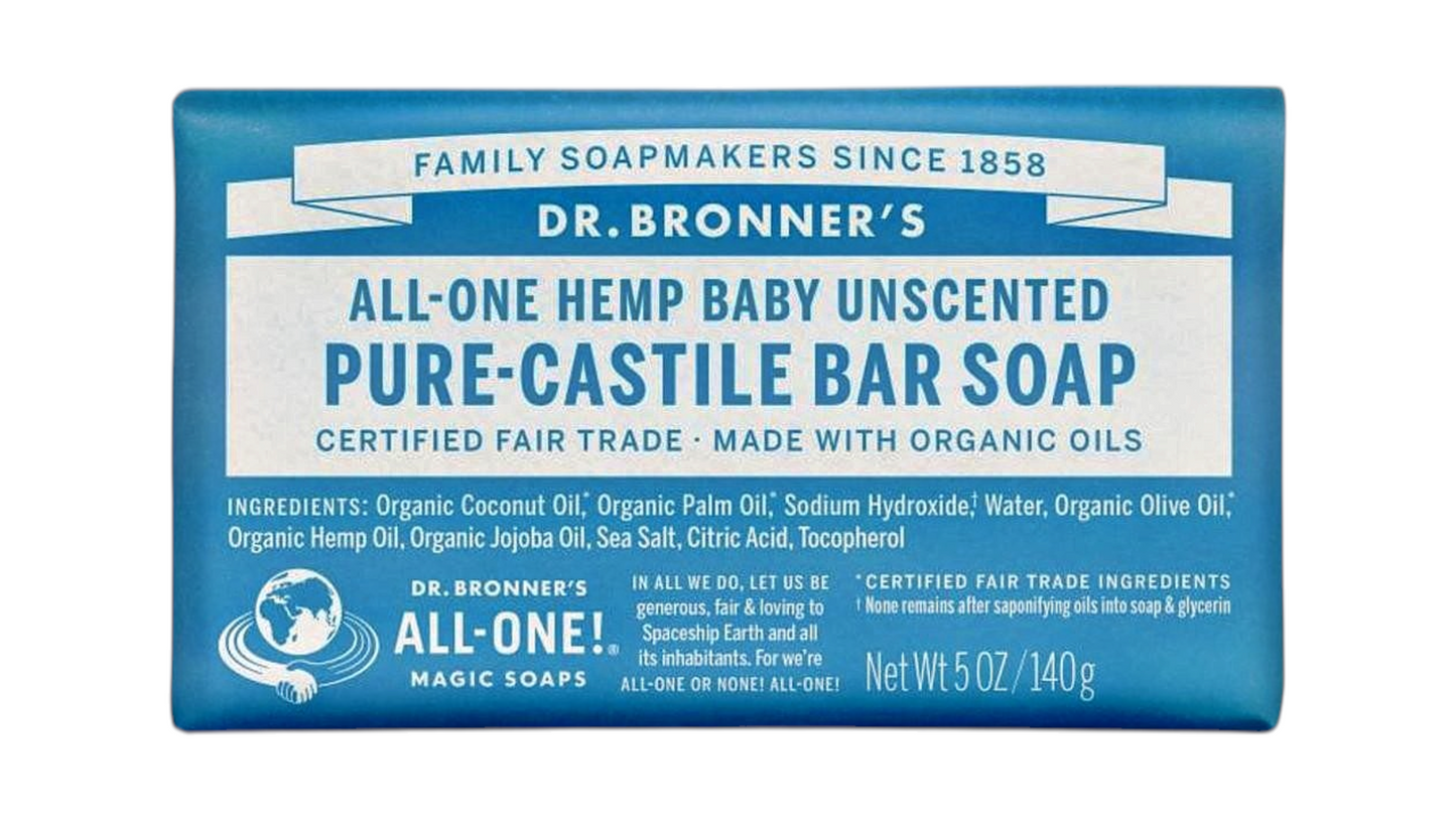Dr. Bronner's Baby Unscented Pure Castile Soap Bar 140g – Gentle Natural Soap for Sensitive Skin