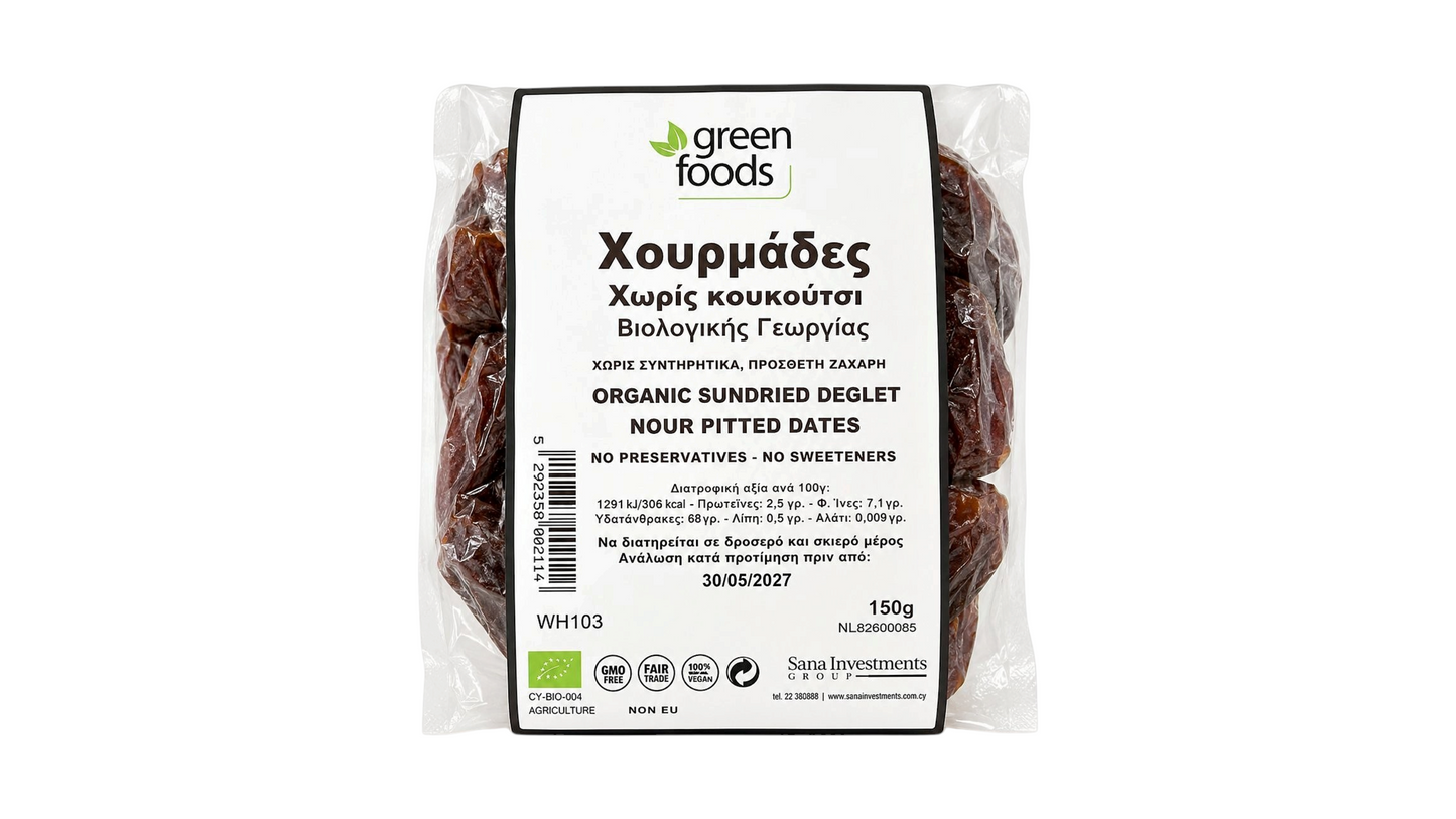Green Foods, Dried Dates Pitted 150G Bio
