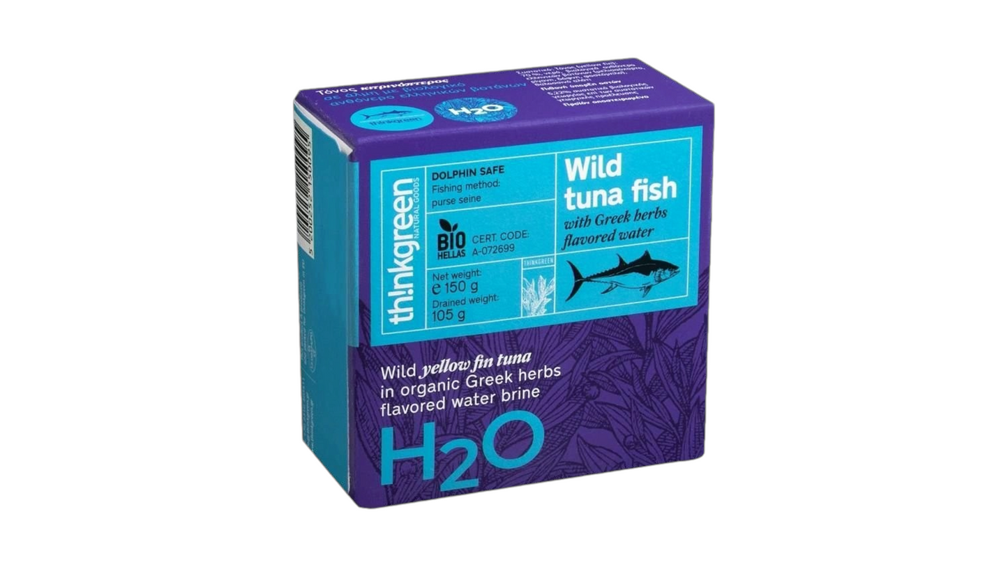 THINK GREEN, TUNA IN BRINE WITH GREEK HERB WATER 150G BIO