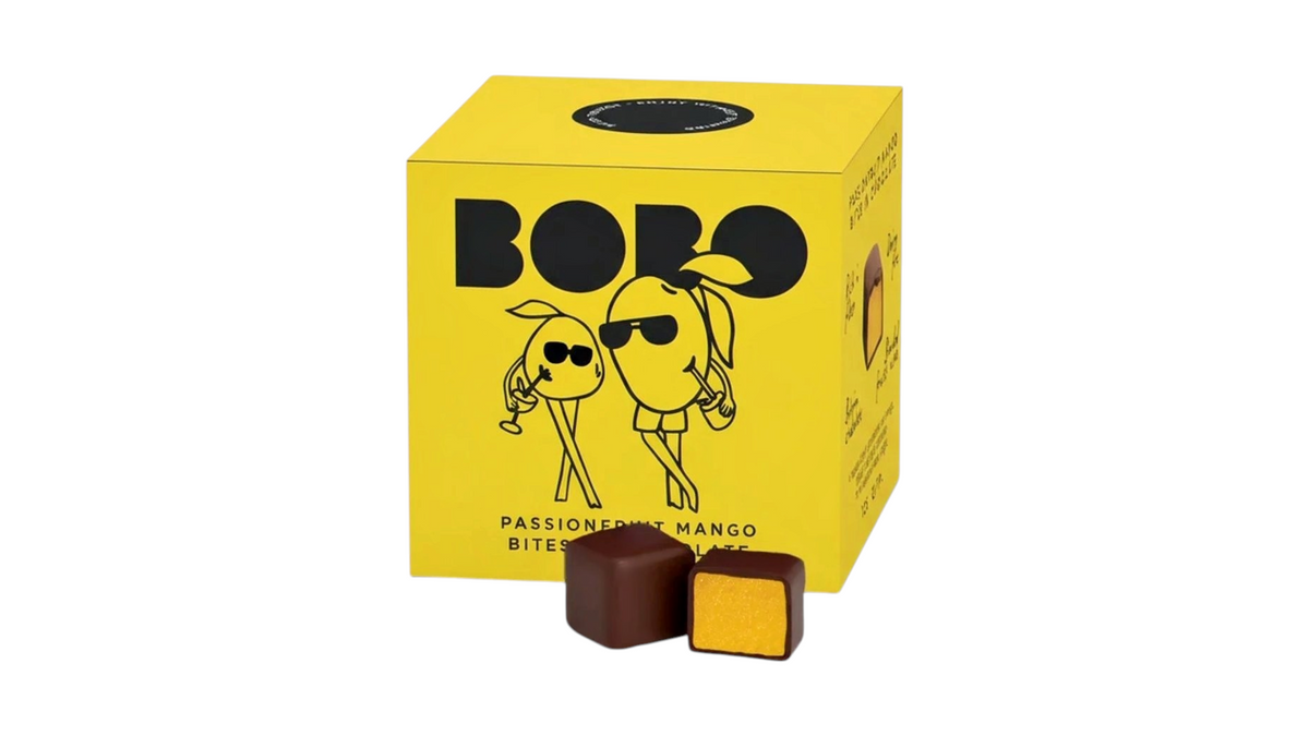BOBO, MANGO PASSIONFRUIT BITES IN CHOCOLATE 125G