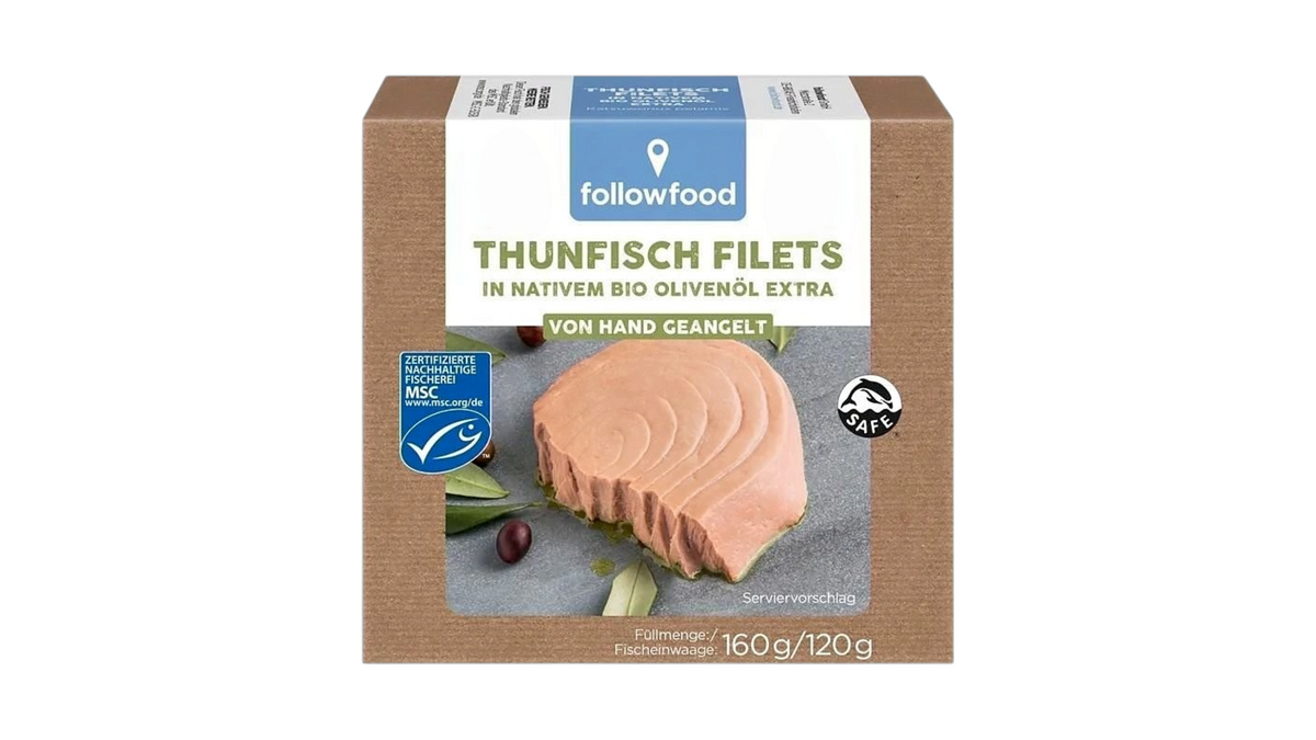 FOLLOWFOOD, TUNA FILLETS IN EXTRA VIRGIN ORGANIC OLIVE OIL 160G
