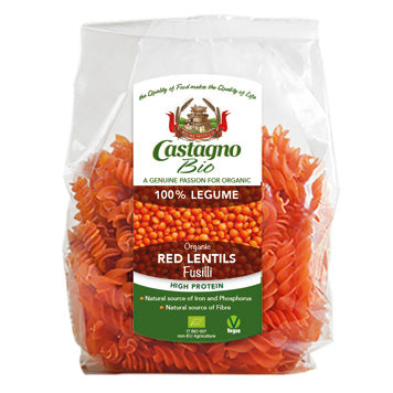 CASTAGNO, RED LENTILS FUSILLI PASTA 250G BIO