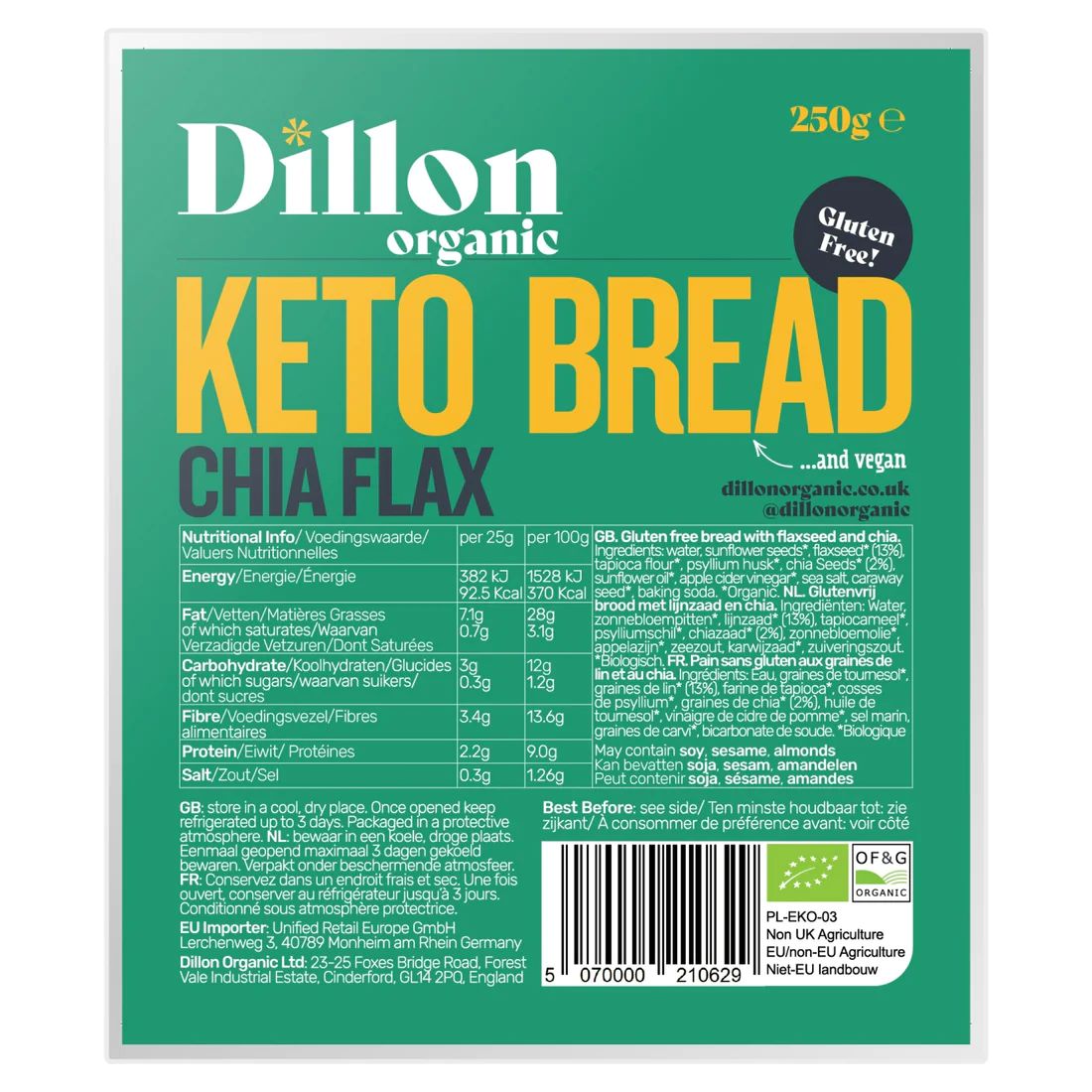 DILLON, Keto Bread Chia Flax 250G BIO GLUTEN FREE