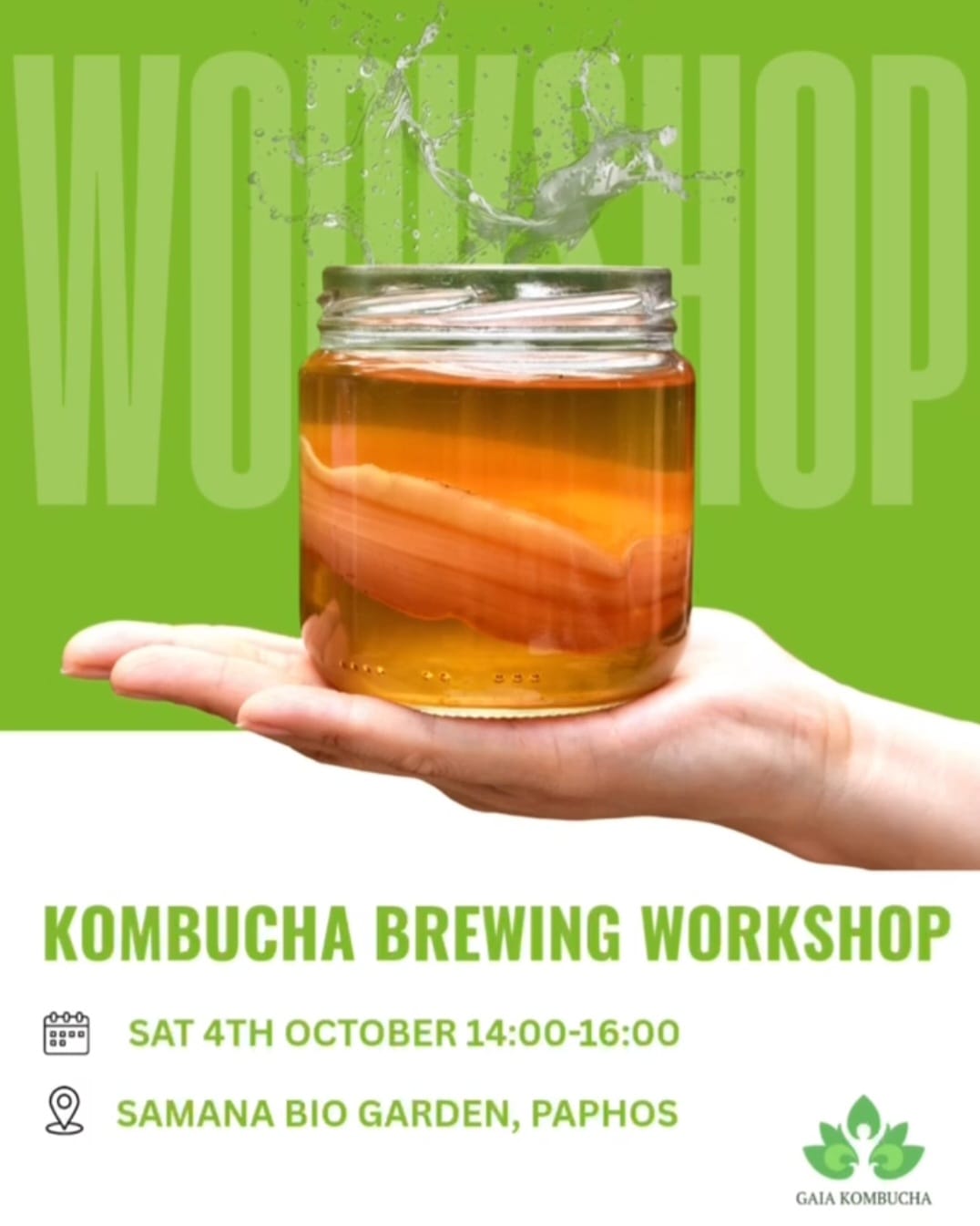 KOMBUCHA WORKSHOP SAT 4TH OCTOBER 14:00-16:00, at SAMANA BIO GARDEN by GAIA