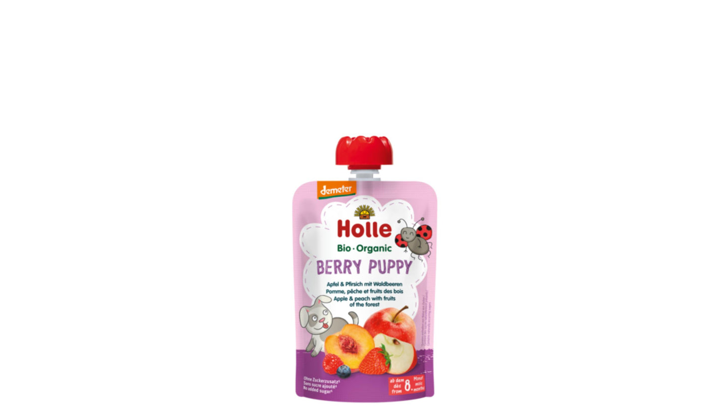 Holle, Pouch Berry Puppy - Apple Peach Forest Fruits (8M) 90G Bio (V)