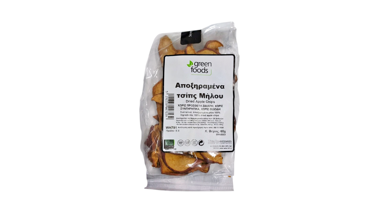 GREEN FOODS, DRIED APPLE CHIPS 60G