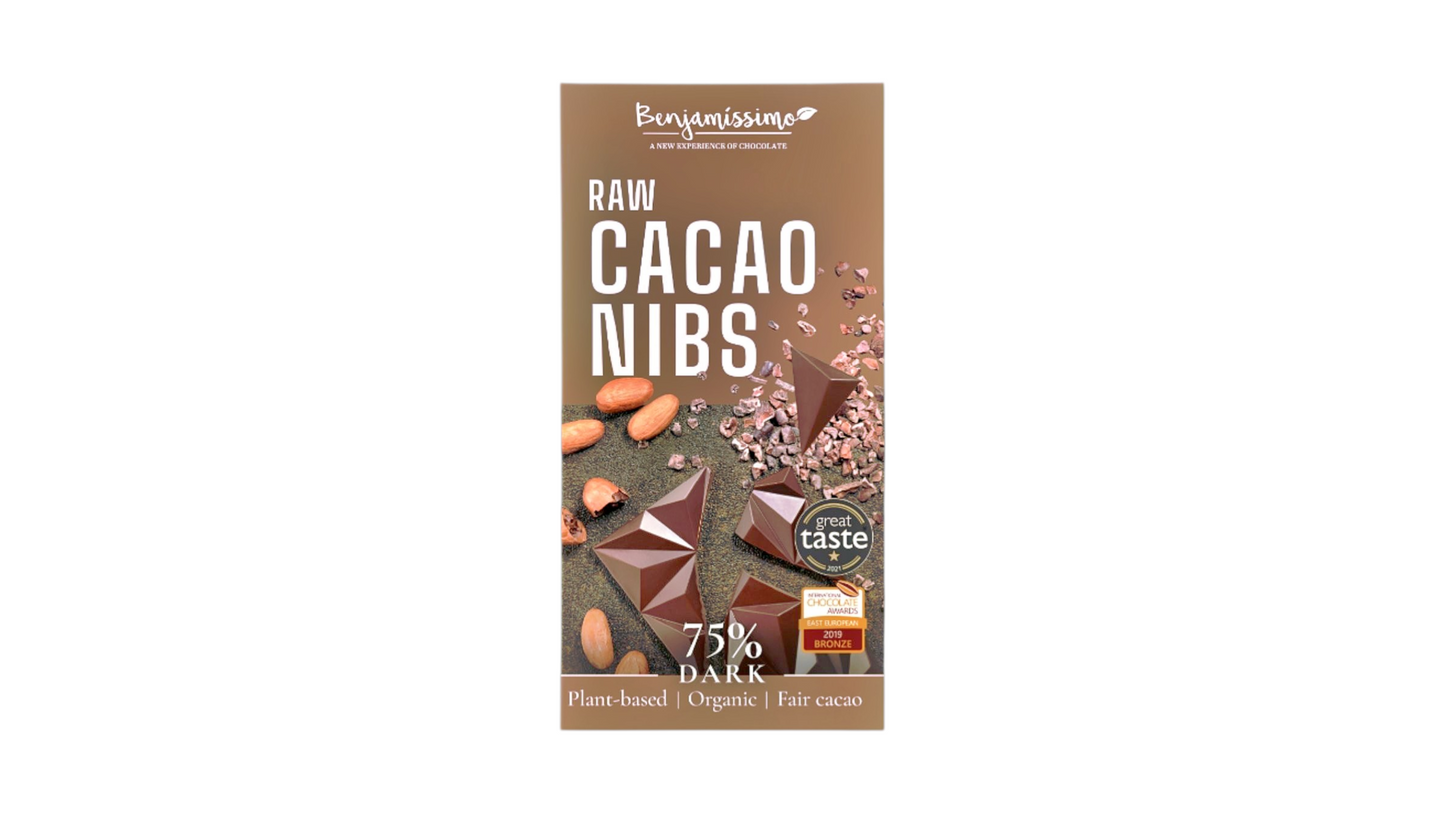 Benjamissimo, Dark 75% Raw Cacao Nibs Vegan Bar 60G Bio