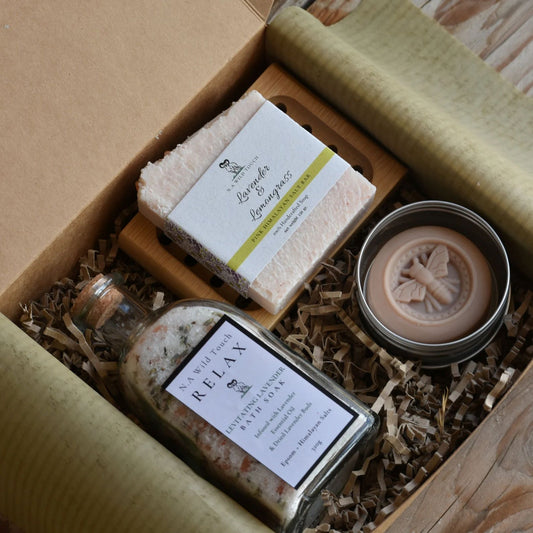 Natural Home Spa Gift Set: Lavender Bath Soak, Salt Bar &  Soap Bar