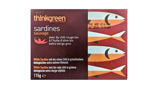 THINK GREEN, Wild Sardines With Red Chili in Olive Oil 115G BIO