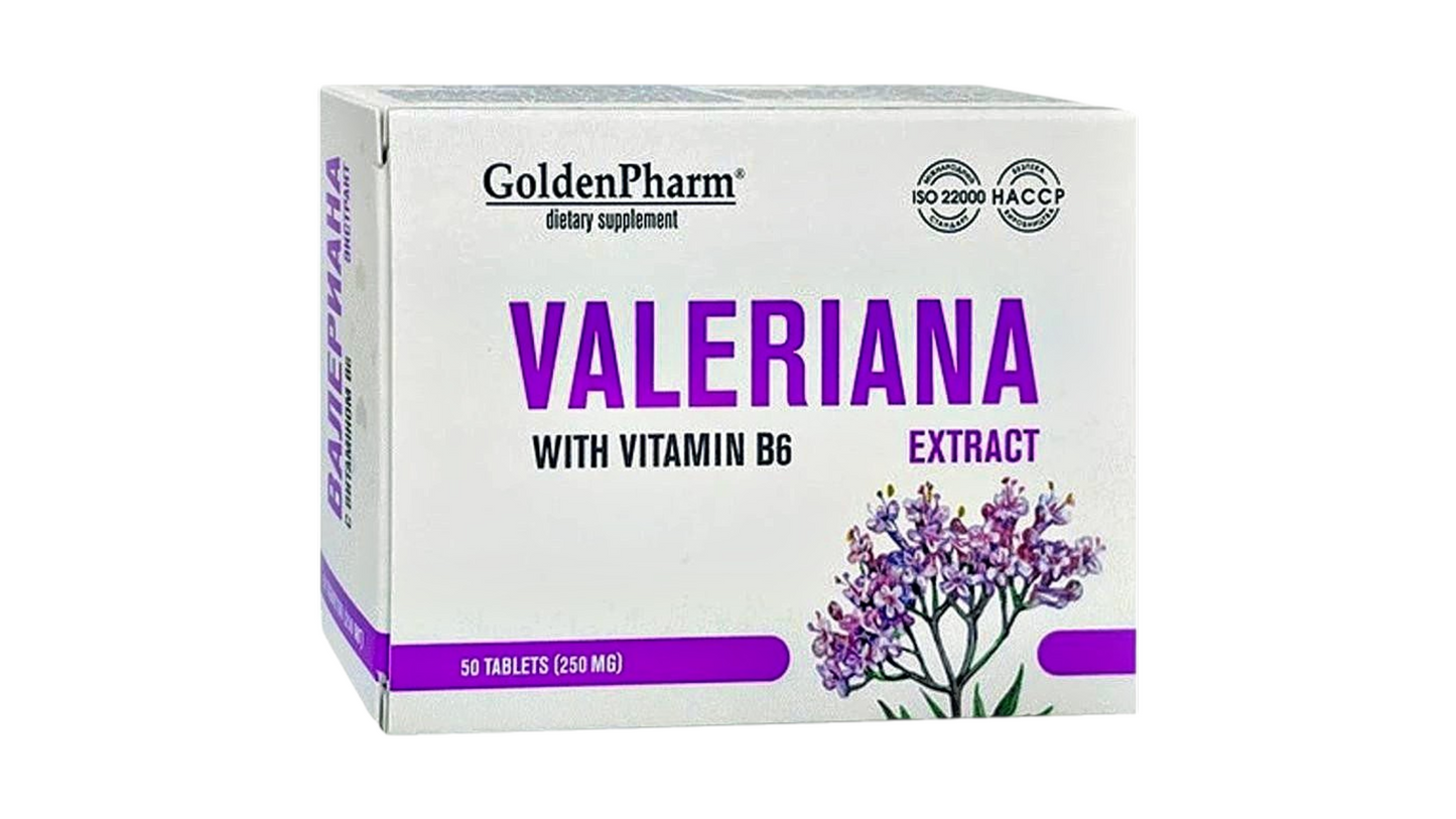 GoldenPharm Valeriana Extract with Vitamin B6 – Natural Calming & Relaxation Support (50 Tablets)