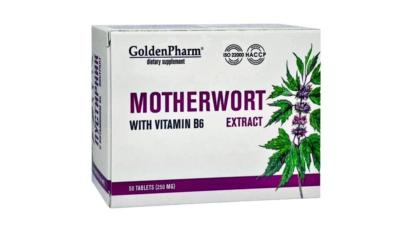 GoldenPharm Motherwort Extract with Vitamin B6 – Natural Stress Relief & Sleep Support Tablets (50 Tablets)