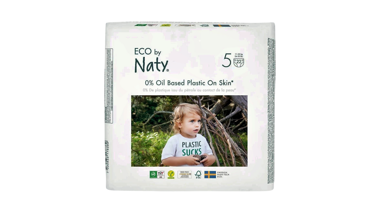 Naty Eco Diapers Size 5 Junior – 22 Plant-Based Baby Diapers (12–18 kg)