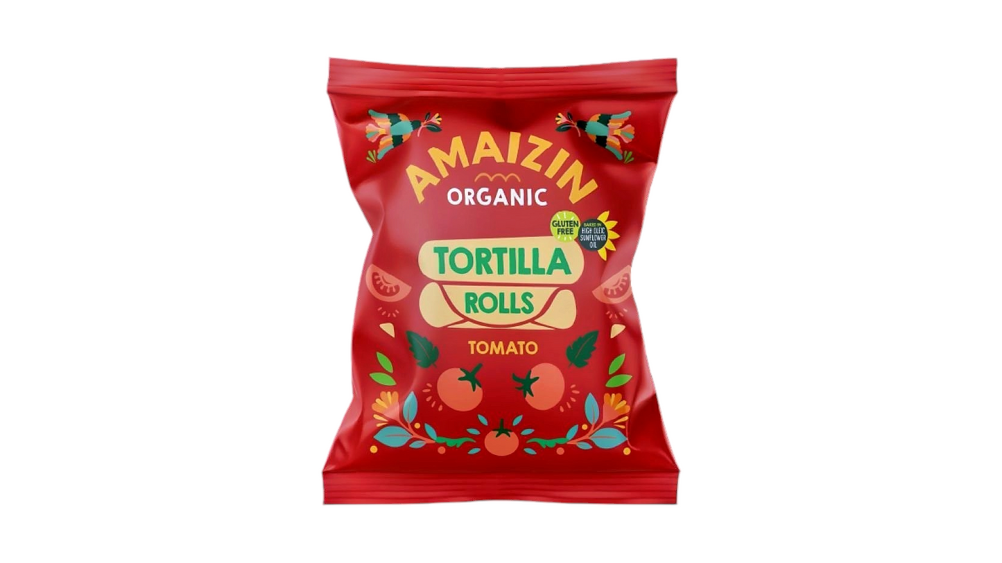 Amaizin Organic Tortilla Rolls Tomato – Gluten-Free Corn Snack Rolls with Tomato Flavor