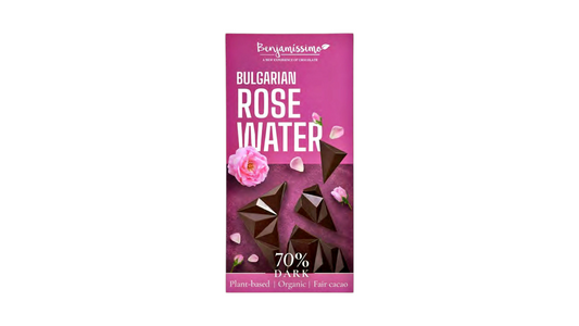 BENJAMISSIMO, VEGAN DARK 70% BAR WITH BULGARIAN ROSE WATER 60G BIO