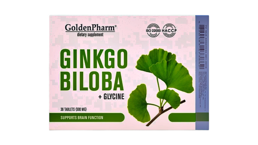 GoldenPharm Ginkgo Biloba + Glycine 36 Tablets (500mg) – Brain Function & Memory Support Supplement
