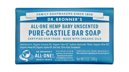 Dr. Bronner's Baby Unscented Pure Castile Soap Bar 140g – Gentle Natural Soap for Sensitive Skin