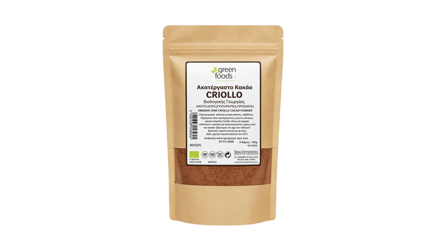 Green Foods, Raw Criollo Cocoa Powder Bio 100G