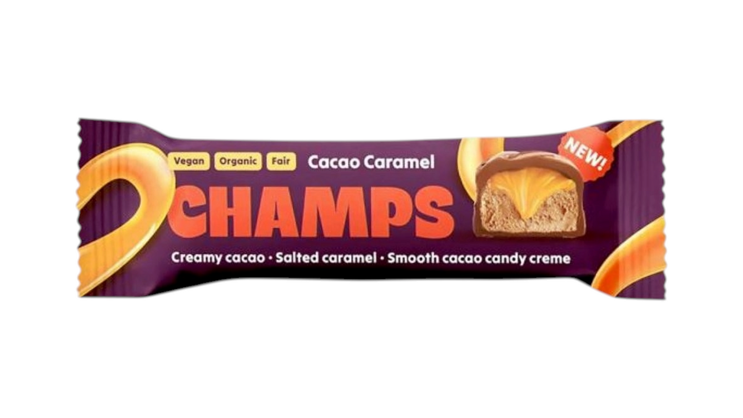 CHAMPS, CACAO SALTED CARAMEL BAR 43G BIO