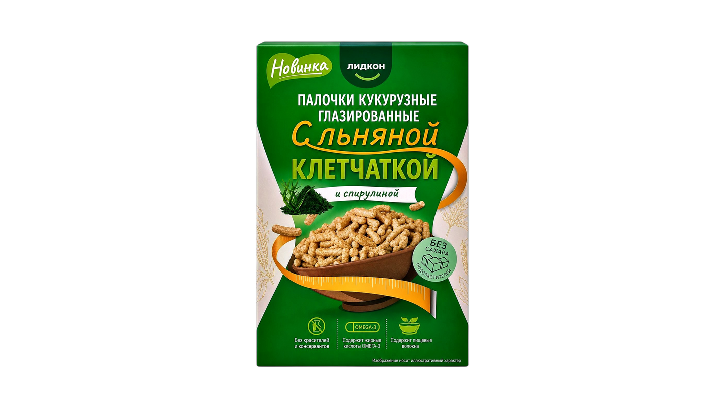 Lidkon Glazed Corn Sticks with Flax Fiber & Spirulina (No Sugar) 100g