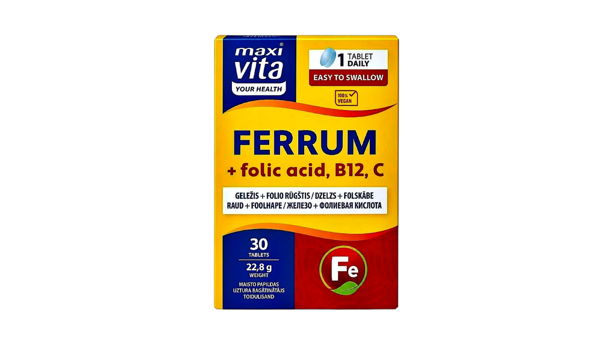 Maxi Vita Ferrum Iron + Folic Acid, B12 & C (30 Tablets)
