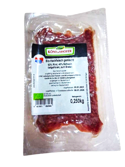 ORGANIC MINCED MEAT 60% BEEF, 40% PORK FROZEN